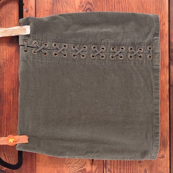 Forever 21 | Velveteen Olive Green Mini Skirt With Lace Up Design Size S - Picture 1 of 6